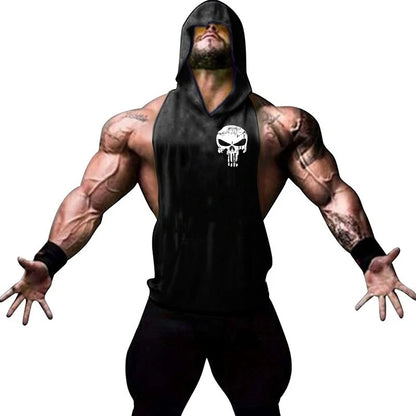 SKULL SIDE LOGO SLEEVELESS HOODIE – Apex Forge Minimal Muscle Tank Hoodie