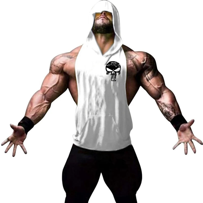 SKULL SIDE LOGO SLEEVELESS HOODIE – Apex Forge Minimal Muscle Tank Hoodie