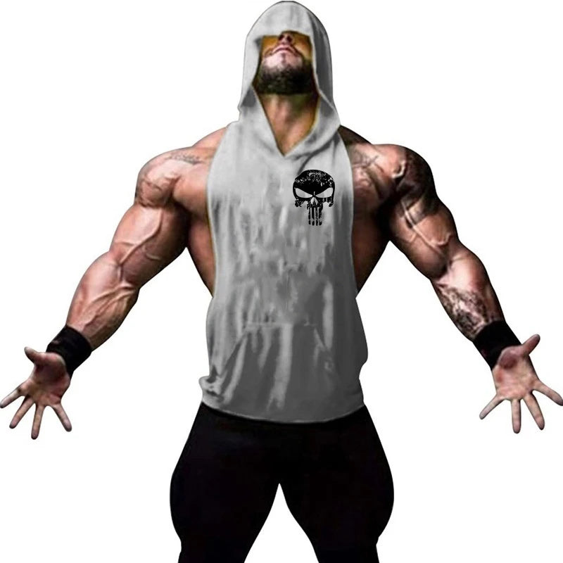 SKULL SIDE LOGO SLEEVELESS HOODIE – Apex Forge Minimal Muscle Tank Hoodie