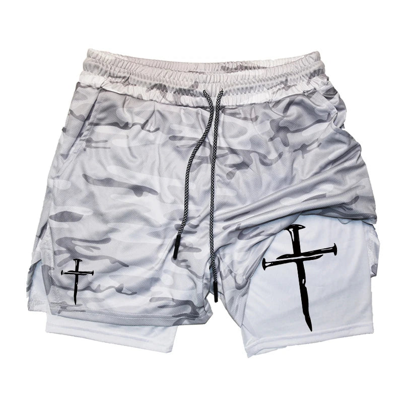 2-in-1 Cross Graphic Performance Shorts by Apex Forge – Built in the Fire
