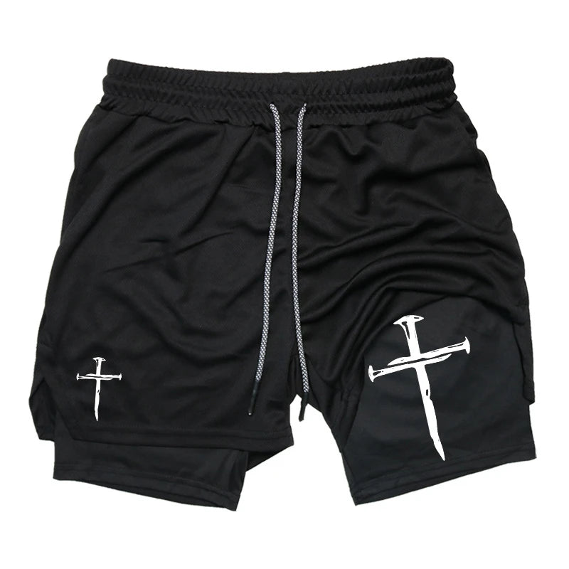 2-in-1 Cross Graphic Performance Shorts by Apex Forge – Built in the Fire