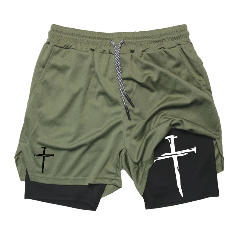 2-in-1 Cross Graphic Performance Shorts by Apex Forge – Built in the Fire
