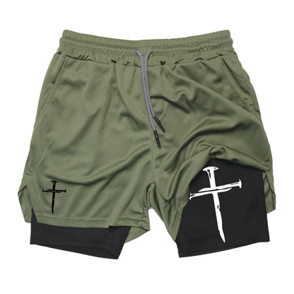 2-in-1 Cross Graphic Performance Shorts by Apex Forge – Built in the Fire