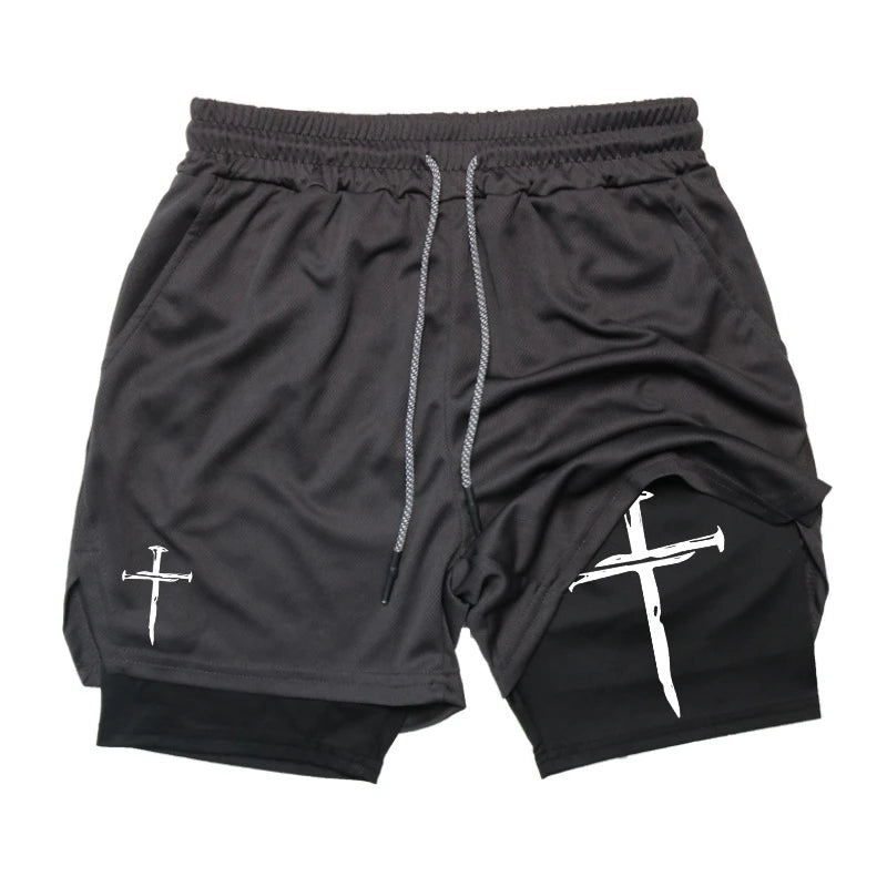 2-in-1 Cross Graphic Performance Shorts by Apex Forge – Built in the Fire