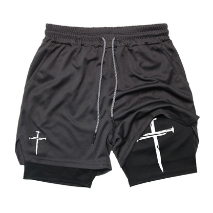 2-in-1 Cross Graphic Performance Shorts by Apex Forge – Built in the Fire