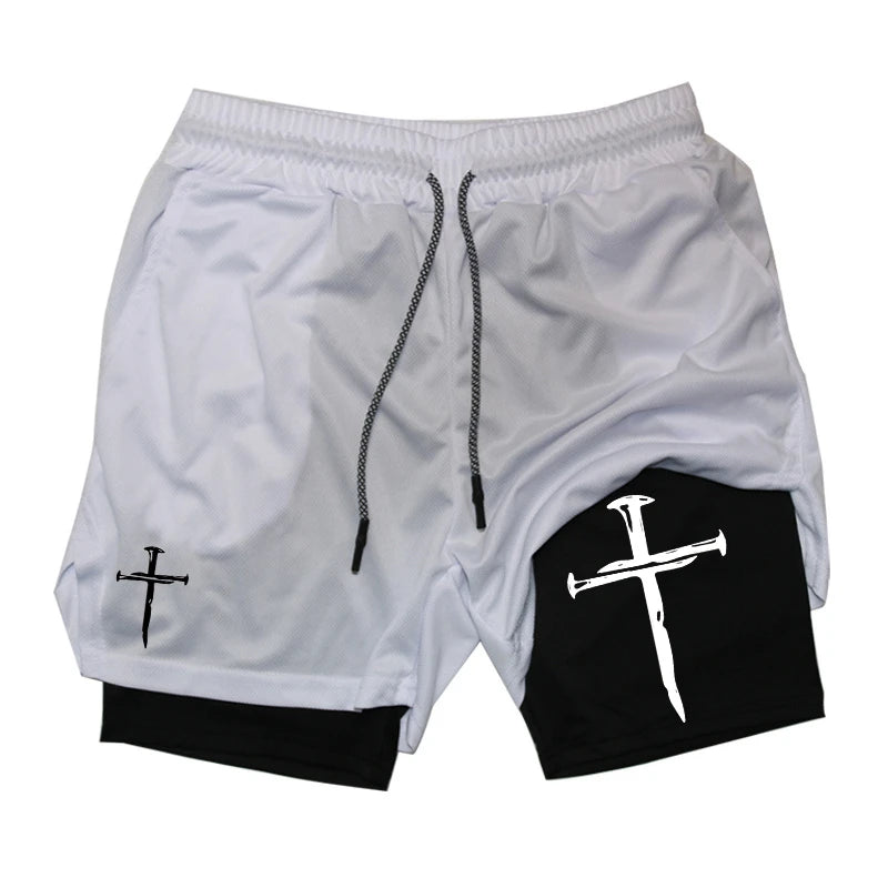 2-in-1 Cross Graphic Performance Shorts by Apex Forge – Built in the Fire
