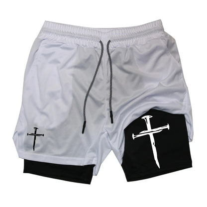 2-in-1 Cross Graphic Performance Shorts by Apex Forge – Built in the Fire
