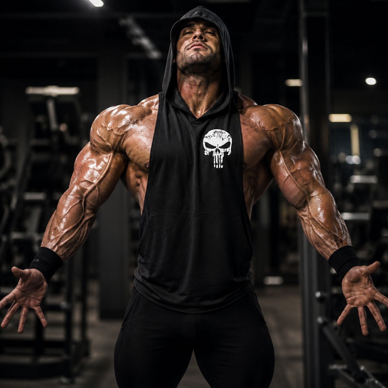 SKULL SIDE LOGO SLEEVELESS HOODIE – Apex Forge Minimal Muscle Tank Hoodie